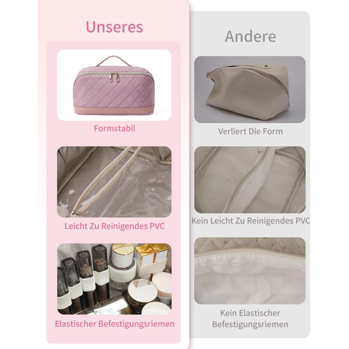 Косметичка для подорожей Wandering Nature для жінок: велика, водонепроникна, з відділенням для пензликів, рожева (патент)