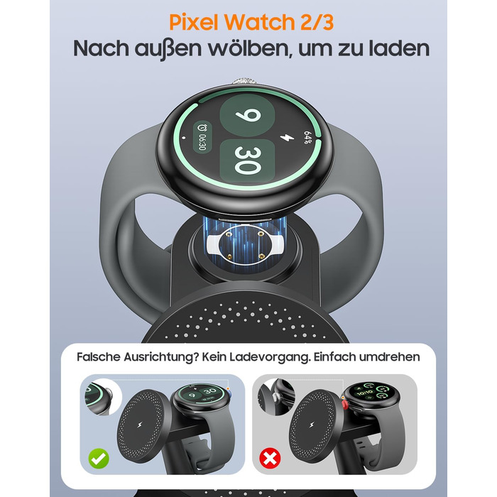 Бездротова зарядна станція 3 в 1 Meifigno 25W для Google Pixel Watch 3/2, 5, 4, чорна