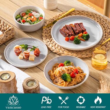 Набір посуду на 6 осіб vancasso SNOW, 24 елементи: тарілки, супові тарілки, миски, салатники, бежевий, для посудомийної машини, для мікрохвильової печі