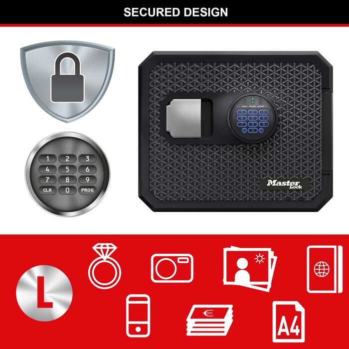 Master Lock – вогнестійкий сейф з цифровим замком, 23L, 417x348x478 мм, для дому та офісу