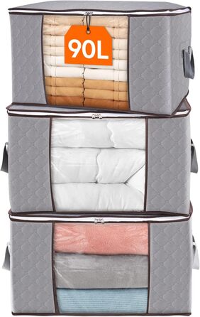 Органайзер для зберігання речей Lifewit (3 шт, 90л) - коробки для білизни, одягу, постільної білизни, сірого кольору