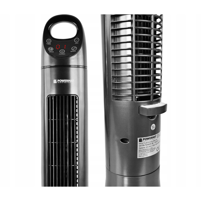 Колонний вентилятор Powermat SATIN TOWER-80, сріблястий/сірий