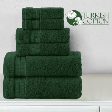Набір розкішних рушників Elegant Comfort з турецької бавовни, 6 предметів, колір Forest Green (2 банні, 2 для рук, 2 для обличчя), гігроскопічні та м'які