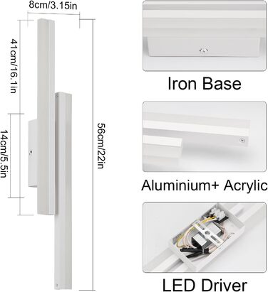LED настінний світильник Klighten 40см, 12W, 850LM, тепле світло 3000K, для спальні, вітальні, коридору, сходинкової зони