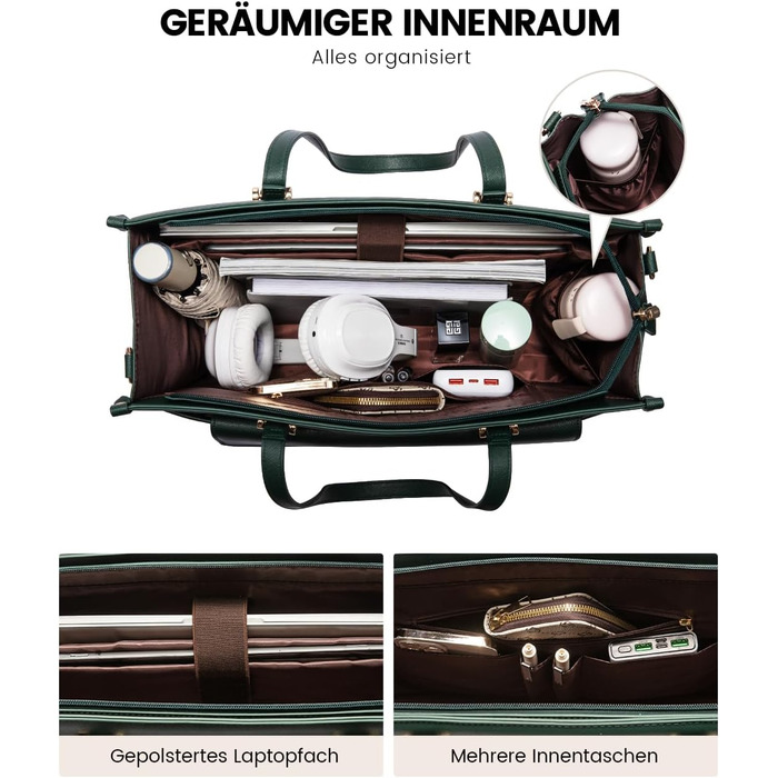 Сумка для ноутбука LOVEVOOK жіноча водонепроникна, сумка для роботи та навчання, бізнес-портфель, 15.6 дюймів (темно-зелений)