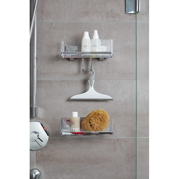 WENKO Vacuum-Loc Bathroom Wall Shelf Quadro Maxi, 2 tiers, with removable bowl, mounting without drilling, stainless steel/plastic, 38.5 x 8.5 x 14.5 cm