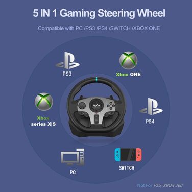Ігрове кермо PXN V9 з педалями та перемиканням передач - для PC, Xbox, PS4, PS3, 270/900 градусів, з функцією Tool-App та вібрацією