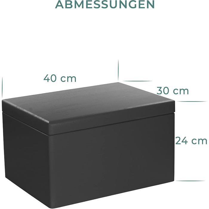 Large Wooden Box with Lid - All-Purpose Wooden Box - Storage Box | Toy Chest - Gift Packaging | Decorative Box for Crafts FSC® (Black, approx. 40 x 30 x 24 cm | XL)