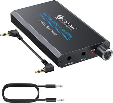 eSynic Підсилювач для навушників HiFi – портативний, 3.5mm AUX, 1000mAh, для MP3/MP4/Smartphone/PC, підходить для навушників 16-600 Ом, алюмінієвий корпус