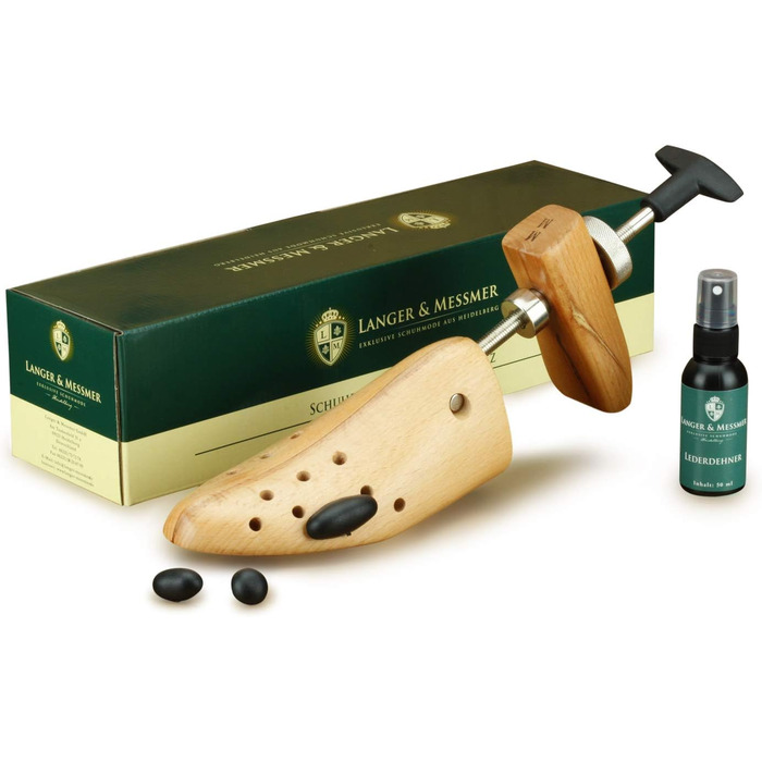 Langer & Messmer Shoe Stretcher for Men against tight shoes or boots - made from solid beechwood and metal mechanics - expands in width and length incl. leather stretching spray 50ml