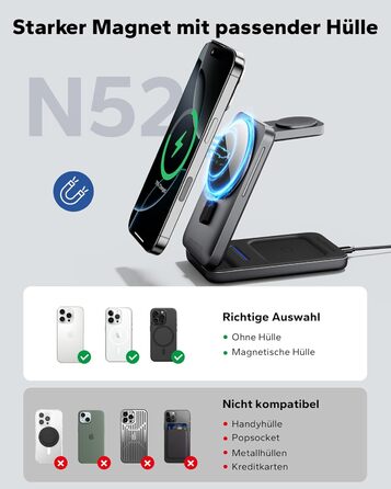 KPON Станція зарядки MagSafe для Apple Watch та iPhone, 3 в 1. Швидка зарядка для iPhone 12-17, Apple Watch 11-2, AirPods. Підходить для подорожей та офісу. В комплекті адаптер 20W.