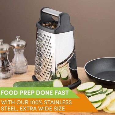 Нержавійна тертка з 4 сторонами для кухні: грубе та дрібне тертя, для овочів, фруктів, сиру, придатна для миття в посудомийній машині (чорний)