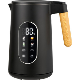 Електричний чайник з регулюванням температури 1.7л, 2200W, чорний, з дерев'яною обробкою