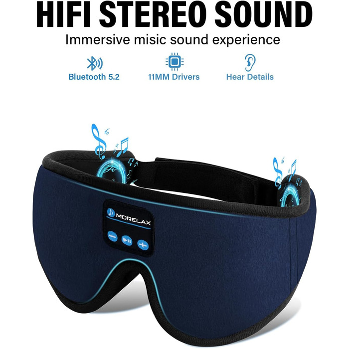 Маска для сну з Bluetooth-навушниками, 3D маска для сну, бездротова музична маска для сну для тих, хто спить на боці/спині, навушники для сну (Глибокий синій)