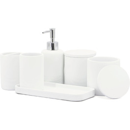 ZCCZ 4-Piece Bathroom Accessories Set, Black, with Soap Dispenser, Toothbrush Holder, Bathroom Tumbler, and Vanity Tray, Decorative Countertop Organizer (New White)