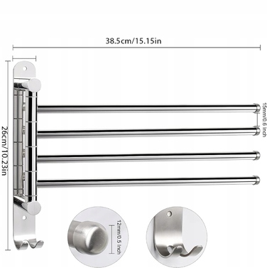 Поворотний вішак для рушників у ванну кімнату, настінний тримач-гачок