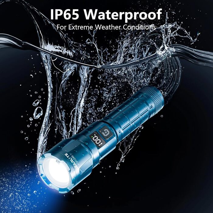 LED ліхтарик Gearlite з підзарядкою, 6000 люмен, тактичний, з регулюванням фокусу, 3 режими, водонепроникний IP65, для кемпінгу, риболовлі, надзвичайних ситуацій, походів (блакитний, 1 шт.)