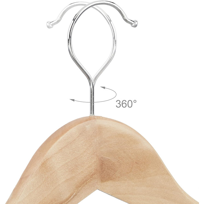 Relaxdays Clothes Hanger Set, 48 Wooden Pant Hangers, Wardrobe Hangers, 360° Swivel Hooks, WxH: 22.5x44.5cm, natural/silver