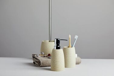 Набір для туалету WENKO Goa: тримач щітки з важкого полірезину (імітація каменю) та щітка з змінним насадком, бежевий, 11,8 x 38,5 см