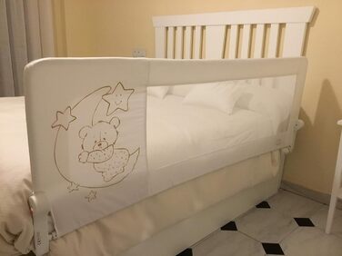 Дитяча захисна перегородка для ліжка 150x66 см, модель Ведмедик і Місяць, сіра, сертифікат SGS