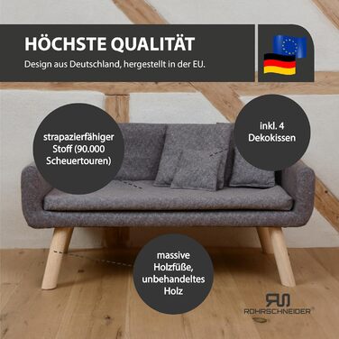 Диванчик для собак Rohrschneider Chicago | Миється, для собак маленьких та середніх порід | Макс. вага 50 кг | Зручний, сірий, розмір 103x57x50 см | З аксесуаром для збору відходів