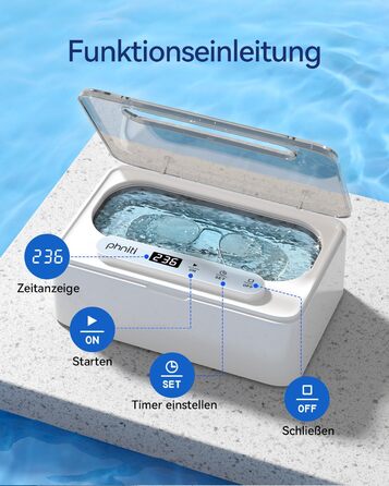 Ультразвуковий очисник Phniti 47 кГц: для окулярів, ювелірних виробів, зубних протезів. 3 режими, портативний, 330 мл, білий