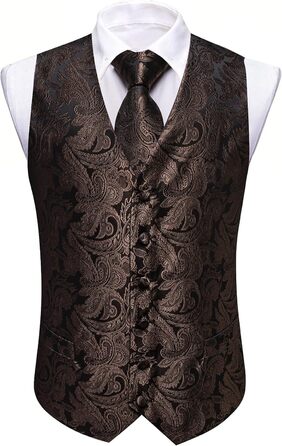 Костюмний комплект Barry.Wang: костюм-трійка (жакет, краватка, нагрудна хустка), краватка, метелик, затискач для краватки, запонки, голкозачіп, для весілля, чорний/коричневий, розмір S