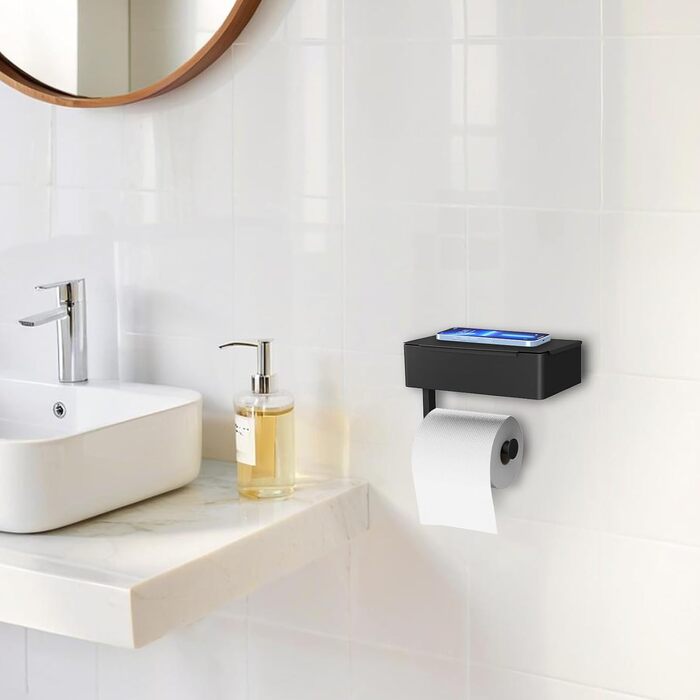 Тримач туалетного паперу SURFOU без свердління, чорний, 3-в-1, з боксом для вологих серветок, нержавіюча сталь, для ванної кімнати/туалету