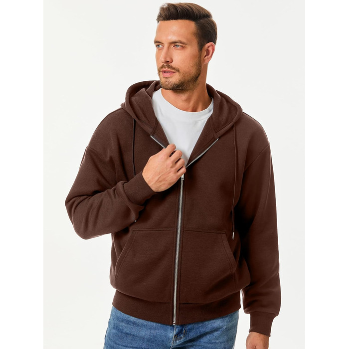 Світшот JMIERR чоловічий з капюшоном, бавовна, однотонний, на блискавці, з кишенями (колір: коричневий, розмір: M)
