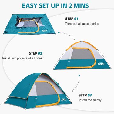 Намет кемпінговий 3-місний UNP Campingzelt водонепроникний, вітрозахисний, з тентом від дощу, легкий у встановленні, блакитний