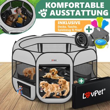 LOVPET® Pop-Up Dog Playpen with Bowl & Fleece Blanket - Portable Indoor/Outdoor Pet Pen for Small Dogs & Cats - Oxford Fabric