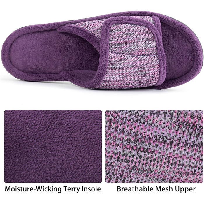 Домашні тапочки RockDove з регульованою застібкою та піною з пам'яті, 40/41 EU, баклажановий