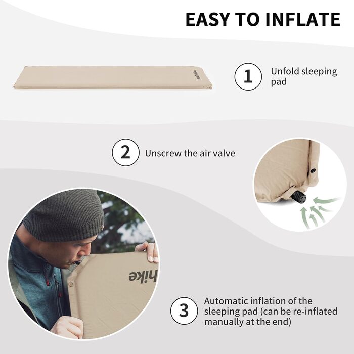 Naturehike Саморозкладаючий килимок для сну 5 см, туристичний килимок для кемпінгу, з'єднується з іншими, для наметів, гамаків, походів, сімейного кемпінгу, R-значення 4.8, зелений (хакі)