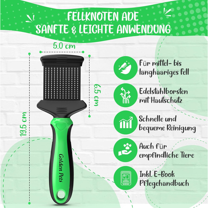 Зубна щітка для собак та котів з захисними нопочками - видаляє підшерсток, ковтуни та вузли. Ідеально для довгошерстих порід, таких як кокапу, пудель. Розмір M-L. Зубна щітка 2.0 велика