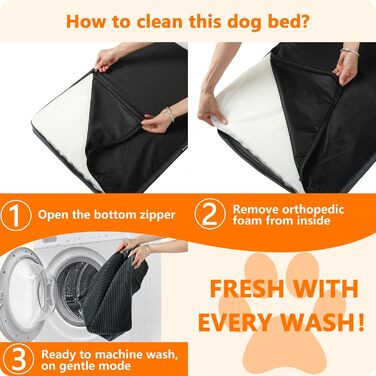 HMTOPE Orthopedic Dog Bed, 10cm Thick Dog Cushion for Medium and Large Dogs, Removable and Washable Dog Mat, Non-Slip Bottom, Waterproof Inner Lining, 112 cm, Dark Grey