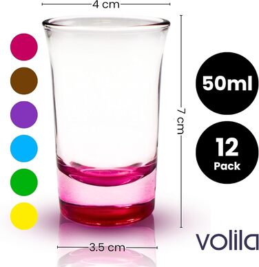 Набір склянок для шотів Volila 12 шт, 6cl, кольорові, міцне скло для горілки, текіли, вечірок, можна мити в посудомийній машині