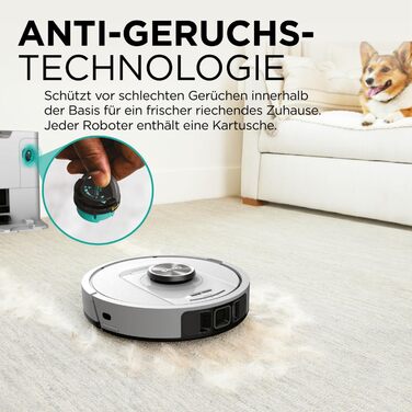 Робот-пилосос Shark PowerDetect з базою самоочищення, самостійно спустошується до 60 днів, для шерсті тварин, килимів та твердих підлог, з 3D- та LiDAR-навігацією, 14,5 см заввишки, білий