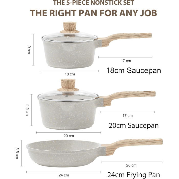 Набір посуду RIOVARM: сковороди з антипригарним покриттям (18см, 20см, 24см) та каструля з кришкою, без PFOA