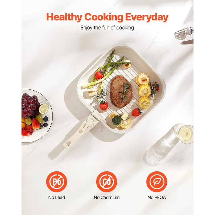 Каструля VEVOR з кришкою з термостійкого скла, антипригарна, індукційна, для кухні кемпера, приготування соусів та смаження (біла, зі знімною ручкою)