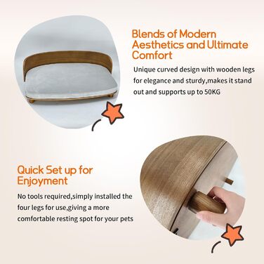 Диван для собак BinoPaw Elegantes з дерев'яним каркасом, підняте ліжко для домашніх тварин, диван для котів та собак до 20 кг, 83x57 см