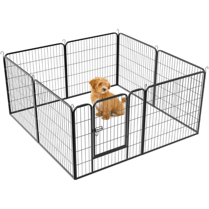Клітка для цуценят 8-секційна, вигульне подвір'я для цуценят з захисним тентом, гнучка та складана клітка для собак, загородження для цуценят, кроликів та дрібних тварин - 80*60 см (8 шт.)