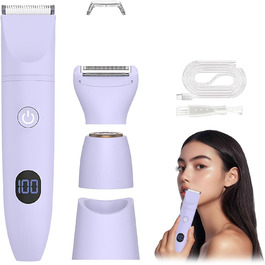 Електричний жіночий триммер 3-в-1 для тіла, ніг, рук та під пахвами, водонепроникний (IPX6), LCD-дисплей, фіолетовий