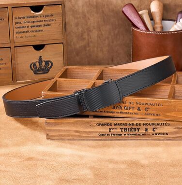 Чоловічий шкіряний ремінь VRLEGEND з автоматичною застібкою (ратинг) без дірок для ділового костюма, регульований розмір, з подарунковою коробкою, чорний