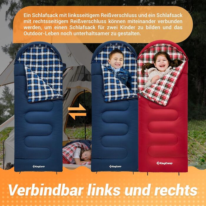 KingCamp Kids Sleeping Bag - Winter Warmth & 3-4 Season Comfort for Camping & Trekking - 170x70cm, 7°C Rating