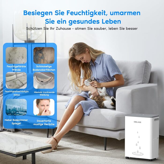 Електричний осушувач повітря COLAZE 20 л/24 год, для дому, підвалу, вітальні, 150 м³ (50 м²), тихий, для квартири