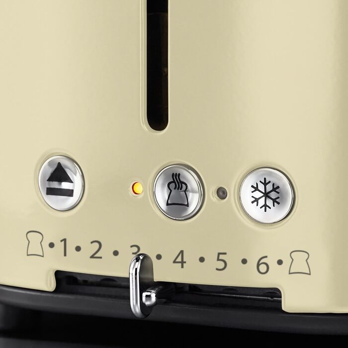 Russell Hobbs Toaster [for 2 slices] Retro Stainless Steel Cream (Retro-style countdown display, includes bun warmer, 6 browning levels + defrost & reheat function, 1300W) Vintage 21682-56