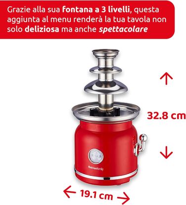 Шоколадний фонтан Melchioni Family Choco з 3 рівнями, з підігрівом та мотором, 90 Вт, червоний