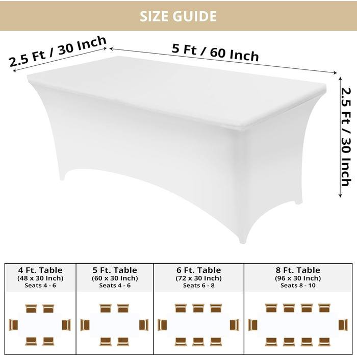 Utopia Kitchen Spandex Tablecloth 2 Pack [5FT, White] - Tight-Fitting, Precision-Fit, Washable, and Wrinkle-Free Tablecloth for Outdoor Events, Weddings, Banquets & Parties [183Lx76Wx76H] cm