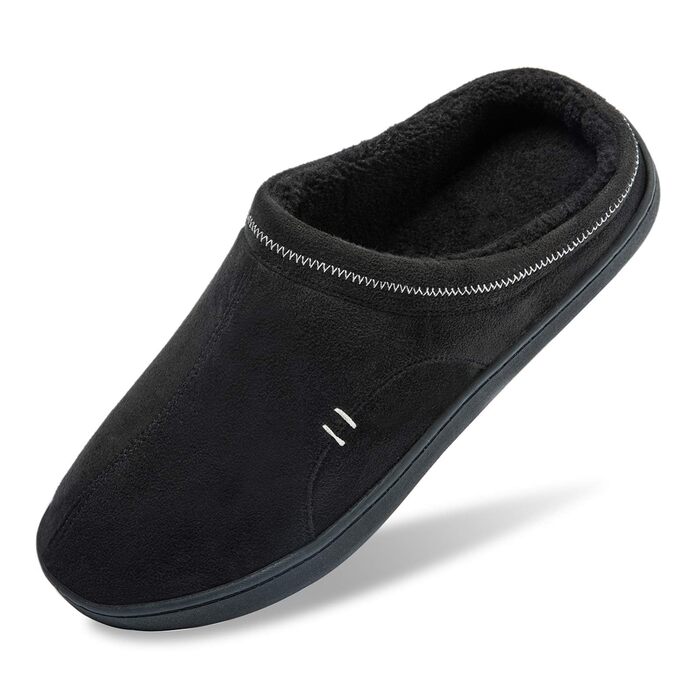 Чоловічі халапи з піною Memory Foam, теплі зимові халапи, шкарпетки-слайдери з неслизькою гумовою підошвою для дому та вулиці (45/46 EU, Чорний)