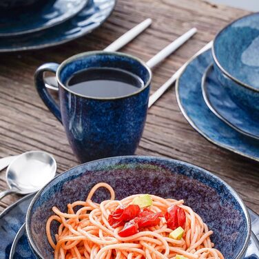 Vicrays Coffee Mugs Porcelain 4-Piece Set, 350 ml Mug with Handle for Hot Drinks, Porcelain Cup Suitable for Dishwasher & Microwave (Blue)
